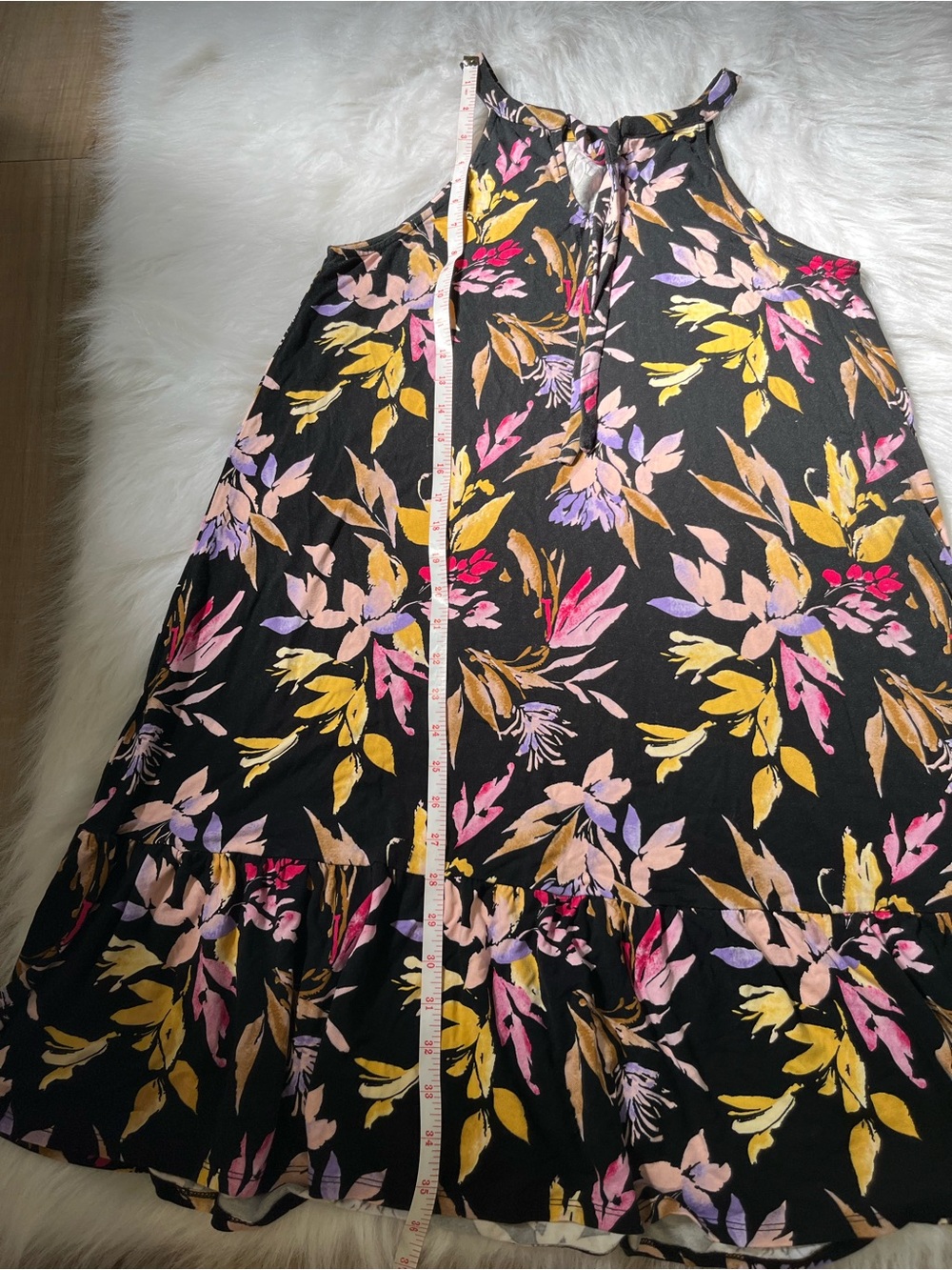 Time and Tru Black Halter Floral Mini Dress with Pink & Yellow Flowers - Picture 4 of 8